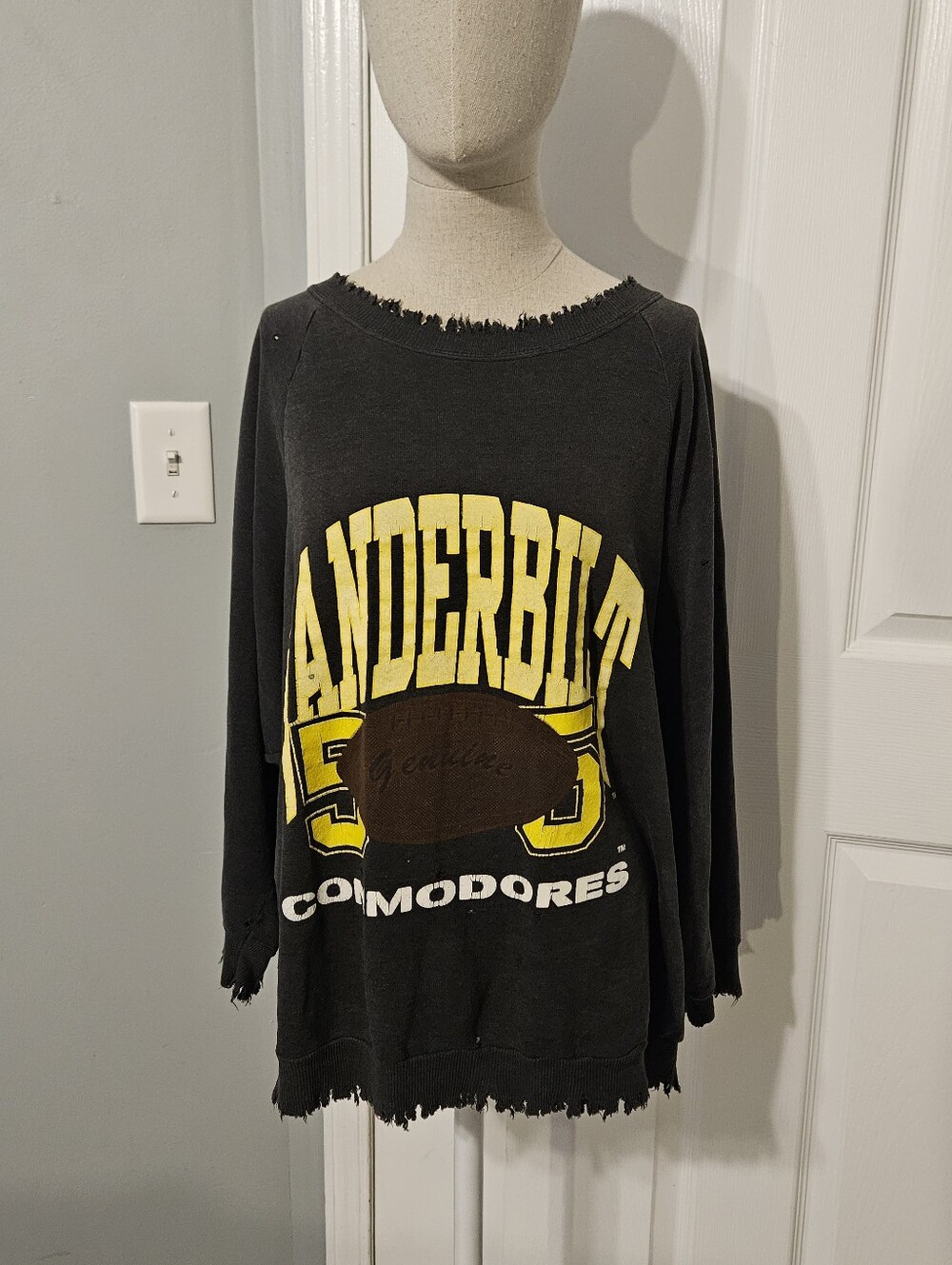 Vanderbilt Commodores Black Distressed Football Sweatshirt